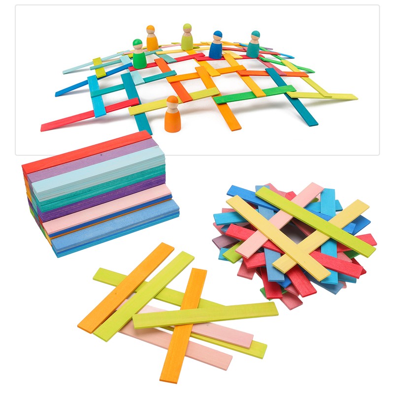 120pcs Wooden Building Blocks Colorful Bridge Building Stacking Toy Toddler