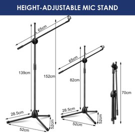 Youyijia Mic Stand Boom Microphone Stand Adjustable Straight Microphone Stands Collapsible Studio Holder with Tripod Telescoping Mic Clip for Musicians Party Stage 82-152cm