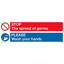 Dual Standard Red Prohibition Symbol & Hand Wash Symbol in Blue Circle Sign - 150 x 50mm - L15