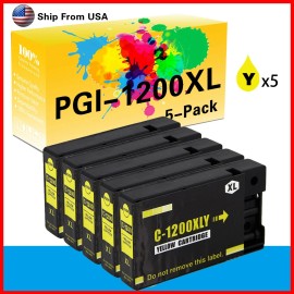 for Canon 5-PacK PGI1200 PGI-1200 Yellow Ink Cartridge for MAXIFY MB2720 MB2120 MB2020