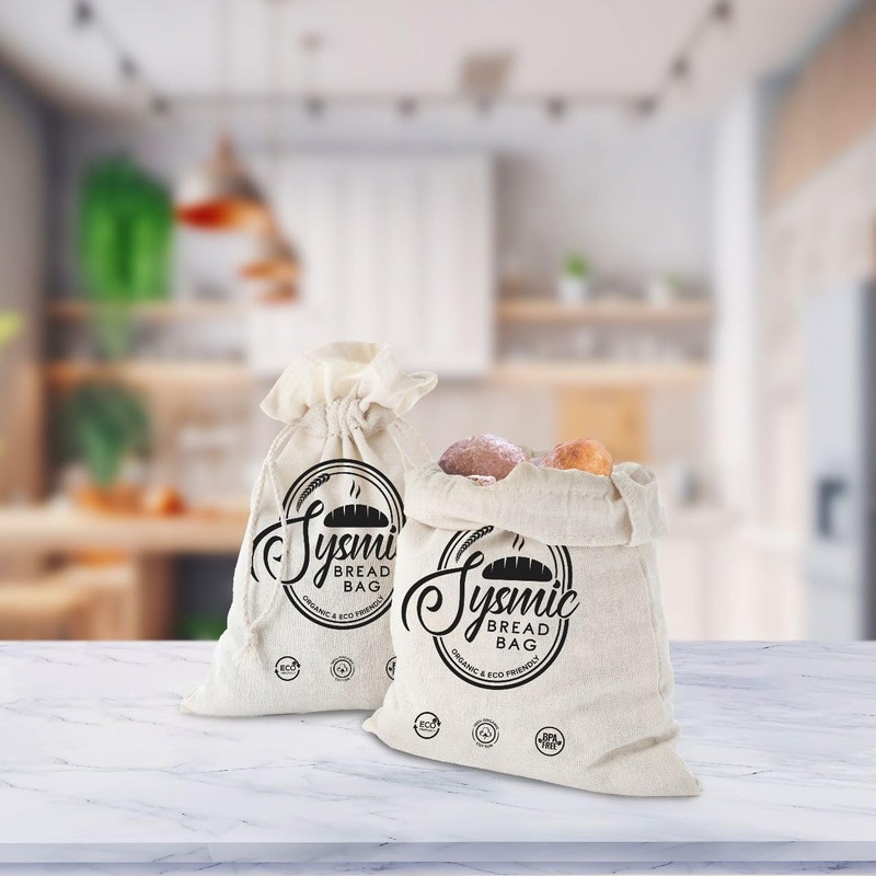 2 X Reusable Plastic Lined Bread Bags for Homemade Bread