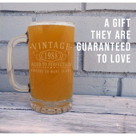Vintage 1988 Etched 16oz Glass Beer Mug - 36th Birthday Gifts for Men - Cheers to 36 years old - 36th birthday decorations for him - Best Engraved Beer Gift ideas for Men - Dad Grandpa 2.0
