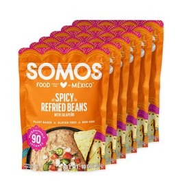 SOMOS Spicy Refried Beans, 10 oz Pouch (Pack of 6), Gluten Free, Non-GMO, Plant Based, Vegan, Microwavable Meals Ready to Eat