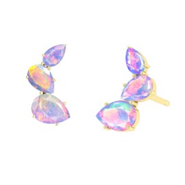 Natural Opal Gemstone Stud Earring for Women | 925 Sterling Silver Opal Gemstone Earrings | Silver Earring Gift for Her (Lavender Opal, Yellow Gold Filled)