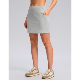Women's Golf Skirts Skort 4 Side Pockets High Waisted Stretchy Tennis Skirt with Short Athletic Casual (Silver Grey, L)