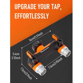 Photener 2 Way Hose Splitter - for 3/4" Outside Tap with Quick Connectors, 2 Leak-Proof Flow Valves, Frost-Proof Rubber Coating, Easy-Operate Long Handle - for Garden & Washing Machine
