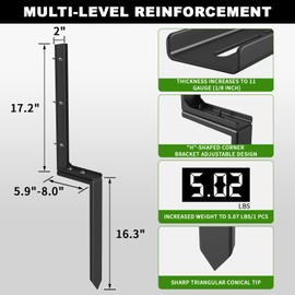 Goyappin Fence Post Repair Kit for Rotten/Leaning Posts,Heavy Duty Adjustable Metal Brackets with Anti-Rust Coating, Reinforce Wooden/Concrete Fence Posts Stakes Stabilization Kit, 6 Set
