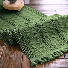 Alynsehom Macrame Table Runner Green Boho Table Runner with Tassels Hand Woven Cotton Table Runner Rustic Farmhouse Table Runner for Bohemian Kitchen Dining Table(12x48in)