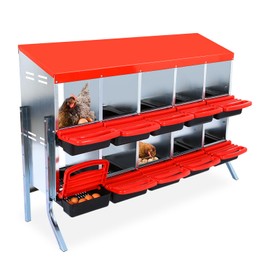 Nesting Boxes for Chickens, Chicken Nesting Box, Roll Away Nesting Box with Leg, Chicken Laying Boxes, Nesting Box for Hens with Lid Cover for Chicken Coop, 10 Compartments, Red