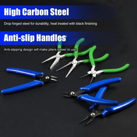 SPEEDWOX 6-Piece Mini Pliers Set Include 5" Bead Crimping Pliers 5" Flush Cut Wire Cutters 6" Ring Opening Pliers 4.5" Flat Nose Pliers 4.5" Needle Nose Pliers 4.5" Round Nose Pliers