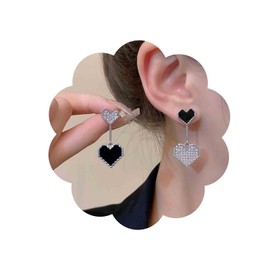 Aneneiceera Vintage Black Crystal Heart Earrings Onyx Heart Stud Earrings Black Enamel Heart Earrings Rhinestone CZ Heart Shape Earrings Jewellery for Women and Girls Gifts, Metal