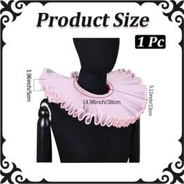 CABODYALS Pink Gathered Tulle False Collar Retro Victorian Renaissance Dickens Medieval Detachable Lace Up Ruff Pleated Transparent Organza Cape Clown Neck Collars for Clothing Accessories Cosplay
