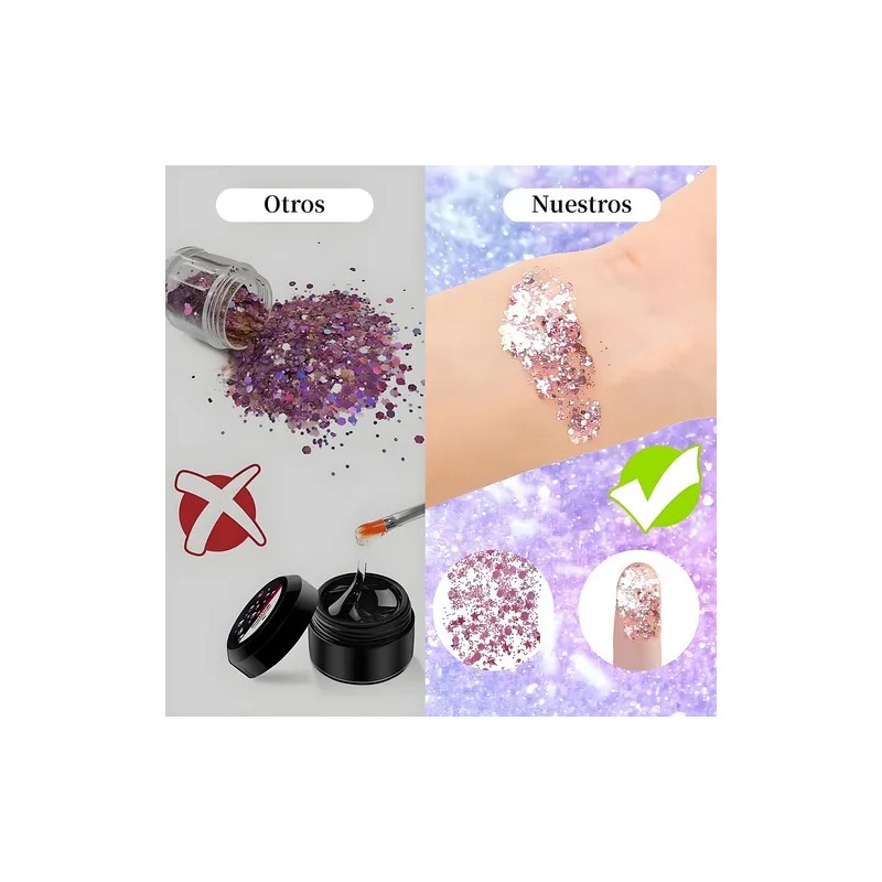 9pz Body Glitter Maquillaje Cabello Cuerpo Brillos Colores