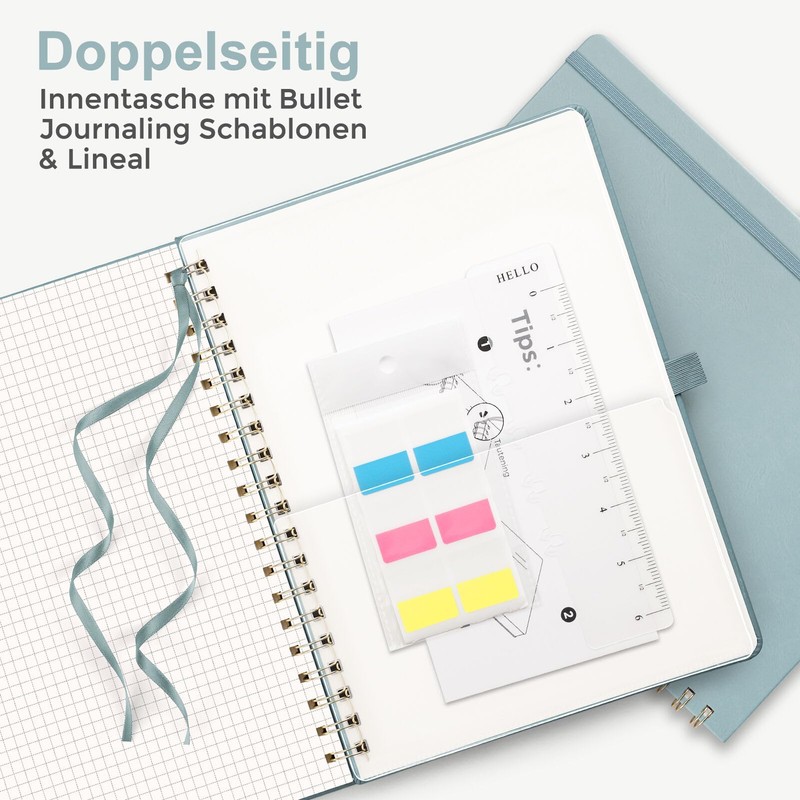 RETTACY Notebook B5 Squared, Bullet Journal with 100 g/m² Thick
