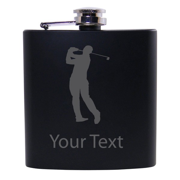 Personalized Custom Male Golfer, Golf Black Stainless Steel Hip Customizable