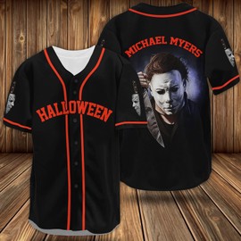 Michael Horror Baseball Jerseys Shirts for Men Women, Michael Movie Baseball Shirts, (Large) Black-red