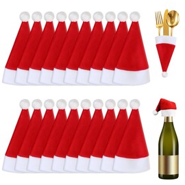 Personalize Pro 20 Pcs Christmas Cutlery Holders, Christmas Santa Hats Silverware Holders, Xmas Hat Tableware Cutlery Bags Christmas Pocket Spoons Forks Holders Dinnerware Decorations for Home Party