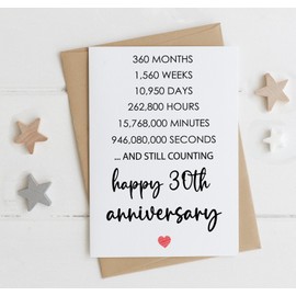 Happy 30th Anniversary Card, Valentines Day Card, 30 Years Together Anniversary, Wedding Anniversary Card Gifts, Idea For Her, Wife, Him, Husband, Boyfriend, Girlfriend