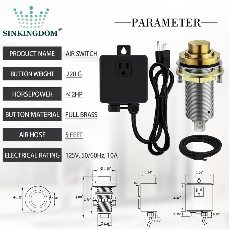 SINKINGDOM SinkTop Air Switch Kit with Champagne Bronze Long Button
