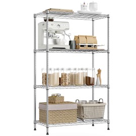 IZEUK 4-Tier Heavy Duty Steel Storage Shelves, Metal Shelf Wire Shelving Rack for Pantry, Kitchen, Home, or Office Organization (29.5" W x 13.7" D x 47.2" H, 1000LBS, Chrome)