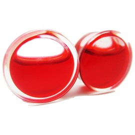 Pierced Republic Liquid Blood Filled Ear Plugs - Double Flared - 8 Sizes - Pair (2 Gauge (6mm))
