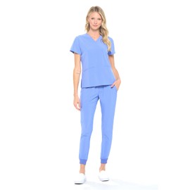 Dagacci Medical Uniform Women and Men Unisex 4-Way Stretch Jogger Scrub Set, Ceil Blue, M
