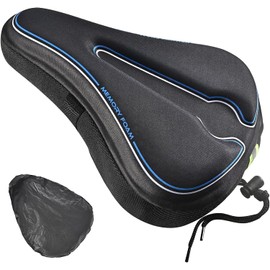 Trkimal Gel Bike Seat Cushion, Bike Foam Memory Seat Cushion, Extra Soft Bicycle Seat Cover, Anti-Slip Bike Saddle Cushion for Mountain Road Bike and Outdoor Cycling