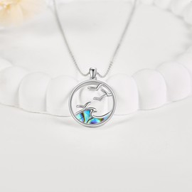 JERWLI Wave Necklace Sterling Silver Abalone Shell Ocean Wave Necklace Ocean Beach Jewellery for Women Girls Gifts, Sterling Silver
