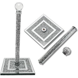Crushed Diamond Ornaments Silver Crystal Filled Kitchen Roll Holder, 31cm, Diamante Freestanding, Chrome Wall Mounted/Tissue Towel Stand, Home Decor,Tissue Holder, Accessories