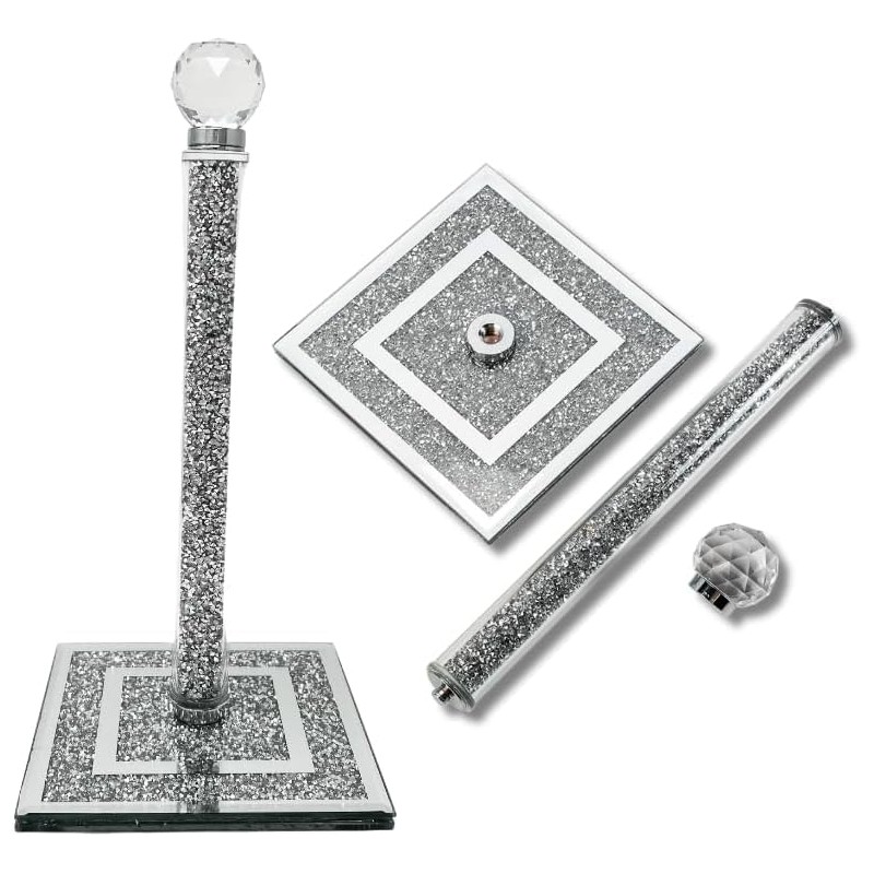 Crushed Diamond Ornaments Silver Crystal Filled Kitchen Roll Holder, 31cm,