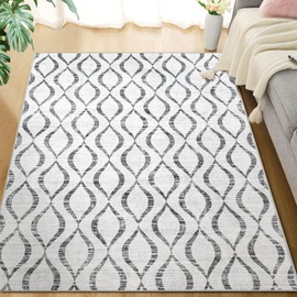 WITSHOCK Area Rugs for Living Room 5x7: Washable Non-Slip Soft Geometric Large Indoor Rug for Bedroom Dining Room, Low Pile Boho Pattern Carpet for Nursery Playroom Decor, Kid & Pet Friendly, Grey
