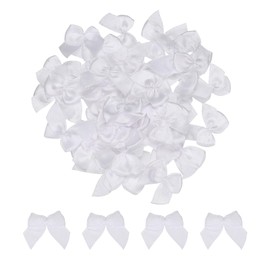sourcing map 100Pcs Mini Ribbon Bow 1" Mini Fabric Satin Ribbon Flower Bows for Craft DIY Sewing Wedding Birthday Party White