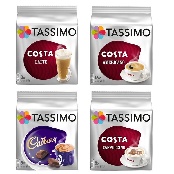 Tassimo Costa Cappuccino//Latte/Americano/Cadbury X 4 Packs Set = 40 Drinks