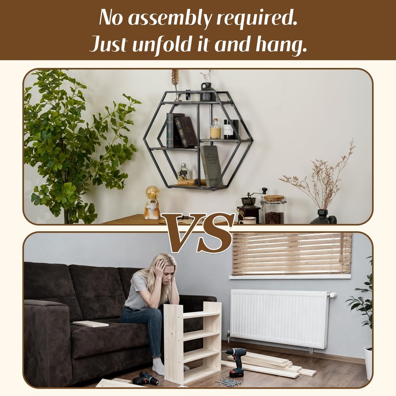 Synovana Industrial Style Round Wall Shelves - 3 Tier Metal