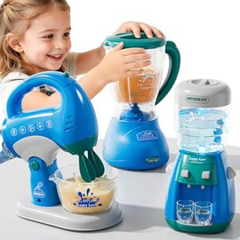 Conjunto de electrodomésticos de cocina de juego 3 en 1 de PEADUCK para niños, juguetes de simulación con licuadora, mezcladores, dispensador de agua,