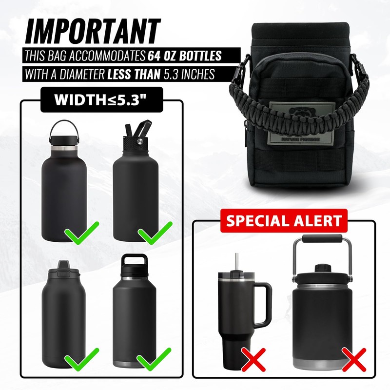 NATURE PIONEOR 32 64 128oz Tactical Water Bottle Pouch, Multi-Function