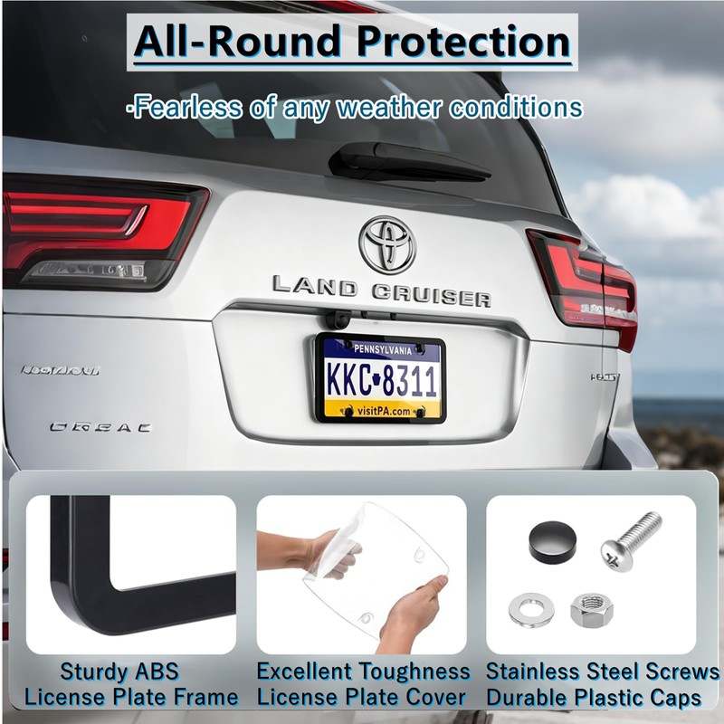 Ettonsun License Plate Cover & Frames, 2 Pack Clear License