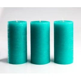 Set of 3 Pillar Candles 3" x 6" Unscented Handpoured Weddings, Home Decoration, Restaurants, Spa, Church Smokeless Cotton Wick - Turquoise
