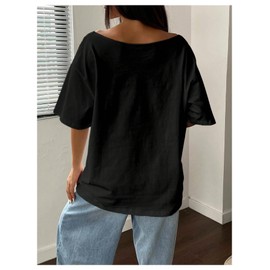 RoseSeek Women's Off The Shoulder Tops Floral Graphic Oversized Tshirts Shirts Y2k Summer Tops Trendy Cherry Black M