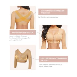 FeelinGirl Arm Shaper for Women Post Surgery Arm Lipo Compression Sleeves Slimming Arm Front Closure Shapewear Bra Beige