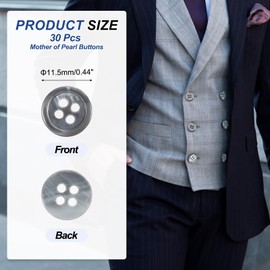 PATIKIL 30 Pcs 11.5mm Mother of Pearl Buttons, 4 Holes MOP Natural Pearl Shell Buttons for Sewing Clothes Coat Suits Shirt DIY Craft Decoration, Gray