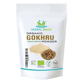 Herbal Magic's Organic Terrestris Powder/Gokhru Powder - Revered Herb in Ayurveda - Free from Fillers Artificial Colour Flavour & Preservatives of&G UK Organic Certified