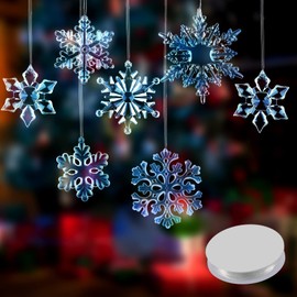 Acrylic Crystal Snowflakes Ornaments Acrylic Xmas Snowflakes for Christmas Winter DIY Decoration, Assorted Sizes 1.6/2/ 2.8/3.4/4.4 Inches (Blue, 24)