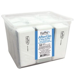 ForPro AfterGlo 4-Way Buffer, Black 360/Black 360/Green 400/White 4000 Grit, Four-Sided Manicure and Pedicure Nail Buffer, 1.125” H x 1.5” W x 3.5” L, 12-Count