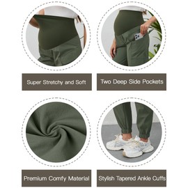 PACBREEZE Women's Maternity Cargo Joggers Quick-Dry Hiking Pants Active Outdoor Casual Pregnancy Sweatpants (Olive, X-Large)