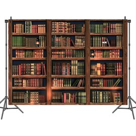 10x8ft Office Bookshelf Library Backdrop for Video Conference Brown Bookcase Book Vintage Photograph Backdrops Kids Children School Study Taking Photo Studio Decoration Background Holiday Party