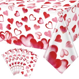 6Pcs Valentines Day Tablecloth Decorations,Disposable Red Love Hearts Rectangle Valentine Plastic Table Cover for Wedding Birthday Anniversary Engagement Valentine's Day Party Supplies,54x108 Inch