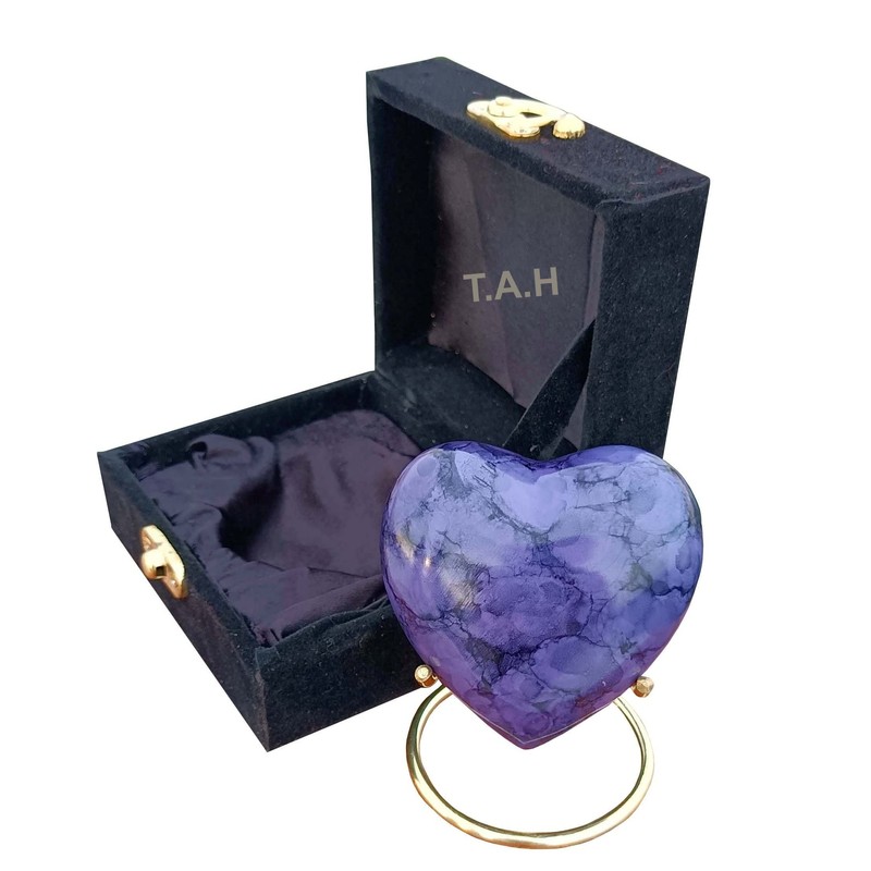 Purple Cremation Urn for Ashes Keepsake Heart Urn with Black