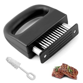 Meat Tenderizer with 48 Stainless Steel Ultra Sharp Needle Blades and Brush, Meat Poultry Tenderizer for Tenderizing Beef, Pork, Fish, Cooking Tool for Tenderizing, Marinade, BBQ(Black)