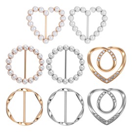 8 Pcs Scarf Ring Clip 4 Styles Fashion Metal Round Circle T-Shirt Tie Clips Rhinestone Scarf Buckle Clothing Tops Side Waist Tightener Cincher Knot Holder Pearl Shawl Pins for Women Gifts